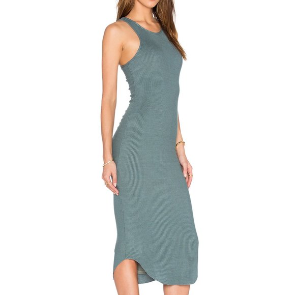 MONROW Rib Midi Dress | Green | Medium - Picture 2 of 7